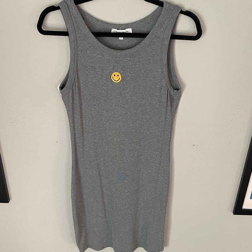 Dressed in LALA Gray Bodycon Dress with Smiley Patch BEAR DANCE